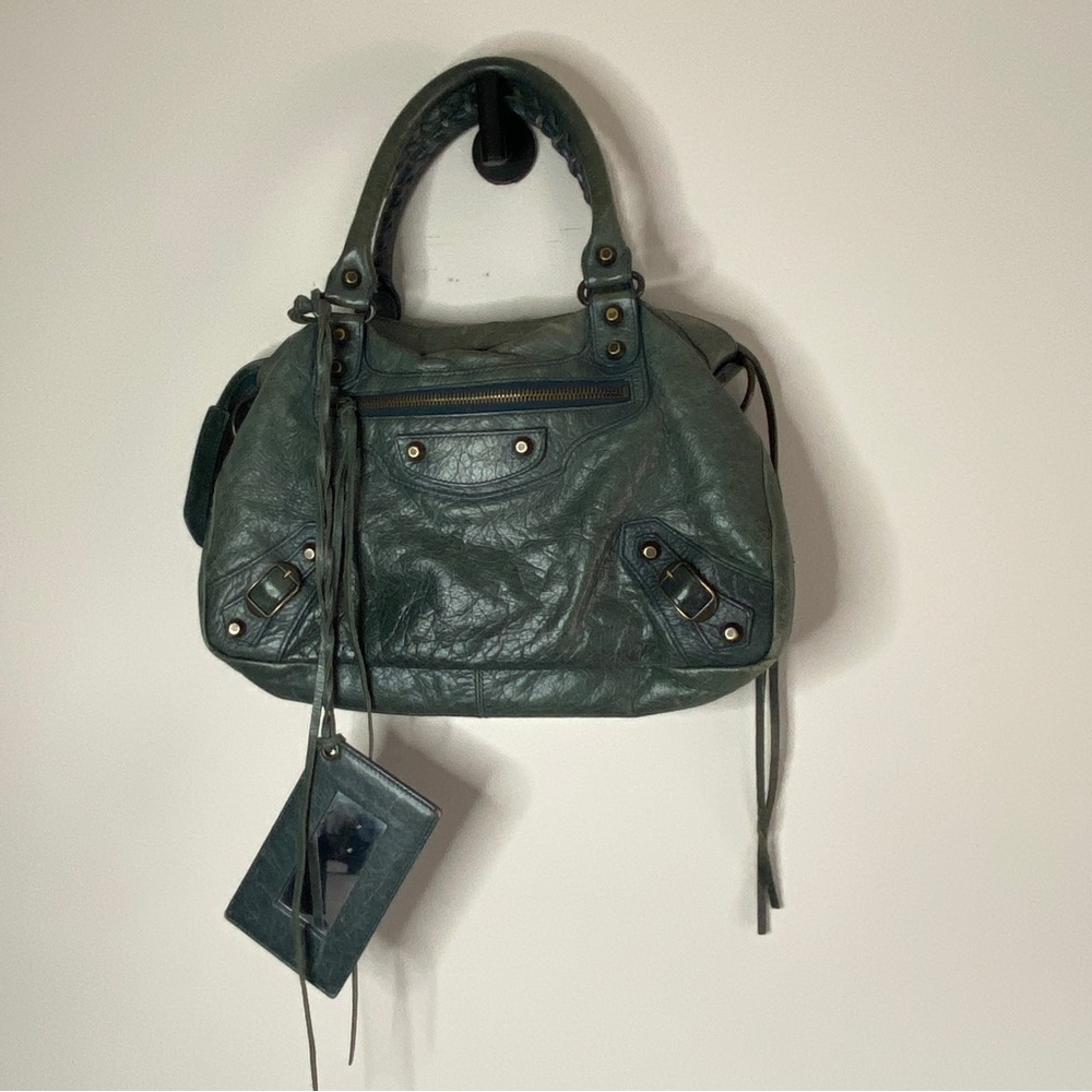 Vintage Balenciaga City Mini green teal leather handbag - Picture 2 of 14